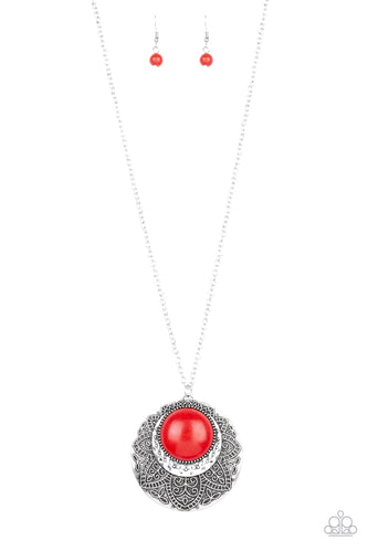 Medallion Meadow - Red-Jewelry-Just Because Jewels, Paparazzi Accessories-Just Because Jewels