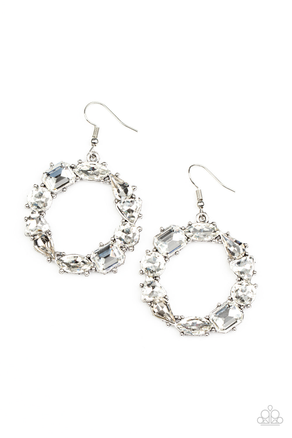 GLOWING in Circles - White Earring-Jewelry-Just Because Jewels, Paparazzi Accessories-Just Because Jewels