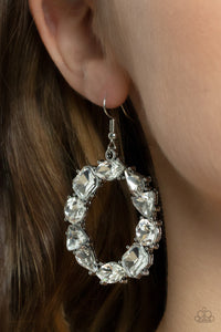 GLOWING in Circles - White Earring-Jewelry-Just Because Jewels, Paparazzi Accessories-Just Because Jewels