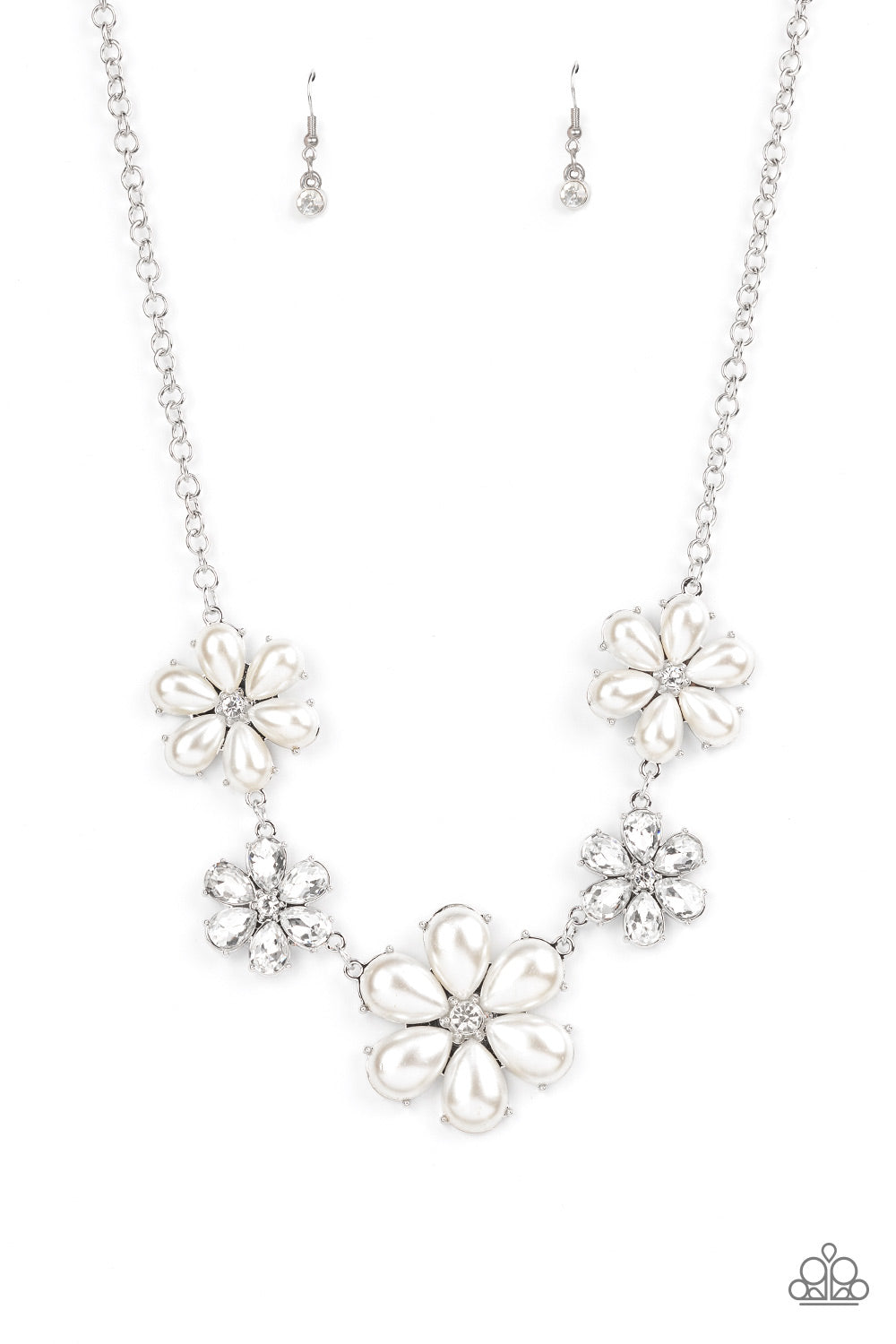 Fiercely Flowering - White-Jewelry-Just Because Jewels, Paparazzi Accessories-Just Because Jewels
