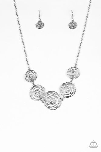 Rosy Rosette - Silver-Just Because Jewels, Paparazzi Accessories-Just Because Jewels