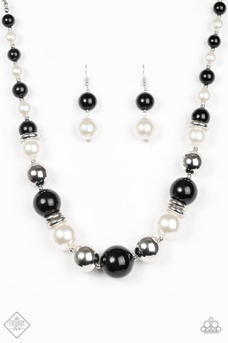 New York Nightlife - White/Black Necklace - Paparazzi Accessories-Jewelry-Just Because Jewels, Paparazzi Accessories-Just Because Jewels